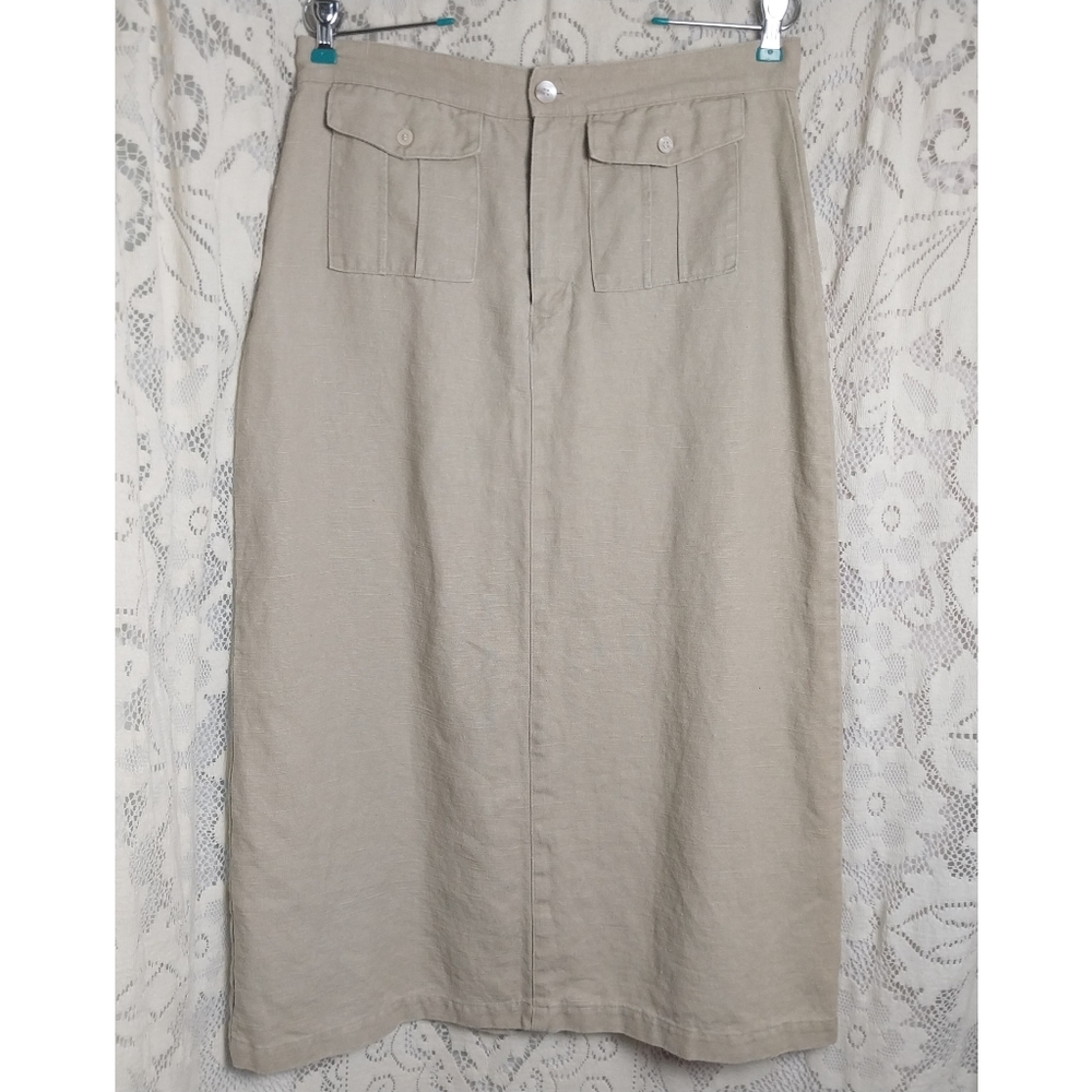 Hemp Cargo Midi Skirt Natural Beige Shell Button Slubbed Fabric M Of the Earth